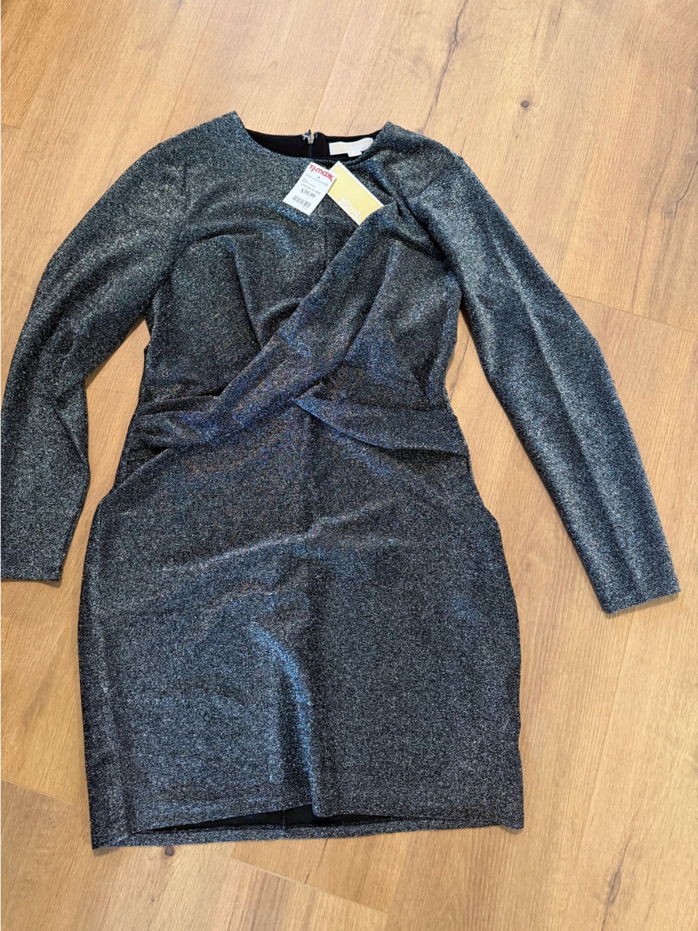 Michael Kors Metallic Black Long-Sleeve Bodycon Dress
